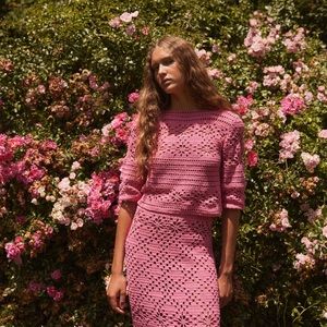 She Made Me Knitted Top Skirt Set Peony Pink